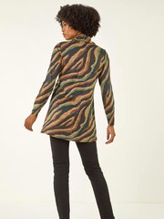 Roman Brown Abstract Print Cowl Neck Stretch Tunic Top - Image 4 of 5