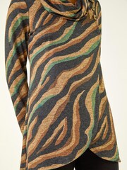 Roman Brown Abstract Print Cowl Neck Stretch Tunic Top - Image 5 of 5