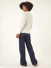Roman Natural Ribbed Collared Stretch Blouse - Image 3 of 5