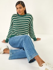 Roman Green Fluffy Stripe Knit Jumper - Image 1 of 5