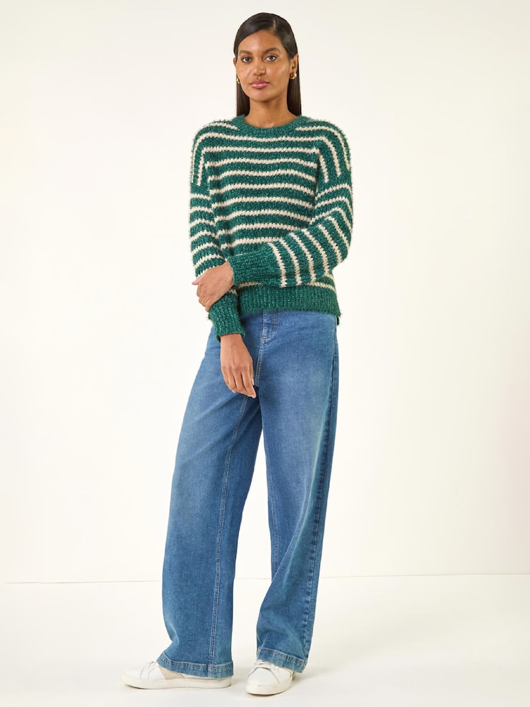Roman Green Fluffy Stripe Knit Jumper - Image 2 of 5 Roman Green Fluffy Stripe Knit Jumper - Image 2 of 5