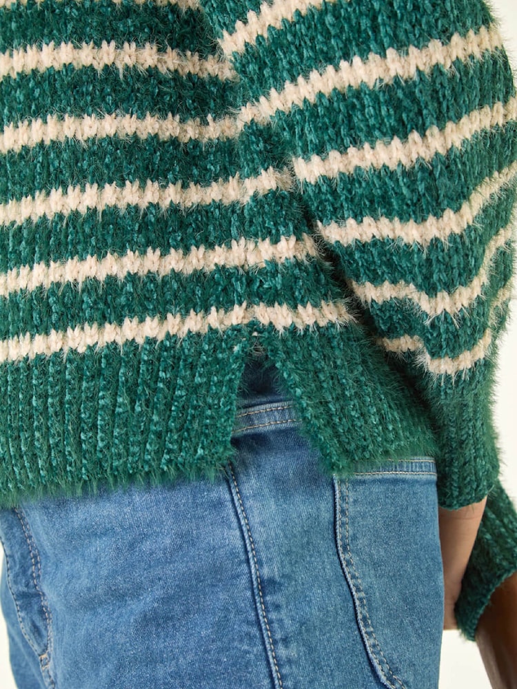 Roman Green Fluffy Stripe Knit Jumper - Image 5 of 5 Roman Green Fluffy Stripe Knit Jumper - Image 5 of 5