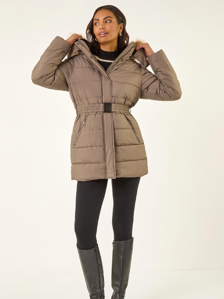 Roman Brown Faux Fur Padded Belt Coat - Image 1 of 5