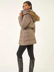 Roman Brown Faux Fur Padded Belt Coat - Image 2 of 5