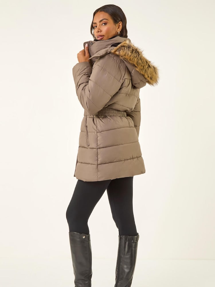 Roman Brown Faux Fur Padded Belt Coat - Image 2 of 5