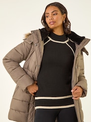 Roman Brown Faux Fur Padded Belt Coat - Image 4 of 5