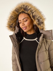 Roman Brown Faux Fur Padded Belt Coat - Image 5 of 5