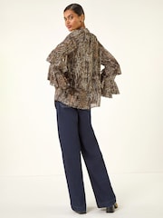 Roman Animal Print Tie Front Flared Blouse - Imagen 3 de 5