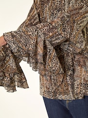 Roman Animal Print Tie Front Flared Blouse - Imagen 5 de 5