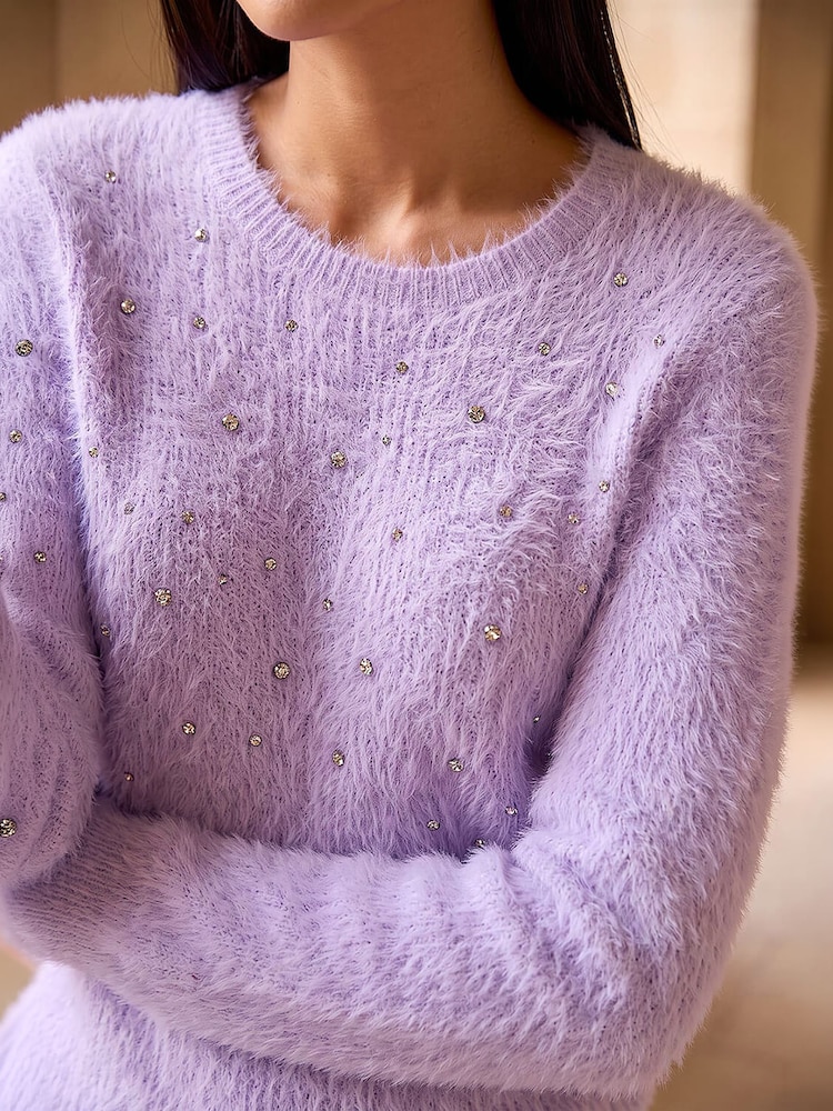 Roman Purple Embellished Fluffy Knit Jumper - Image 4 of 4