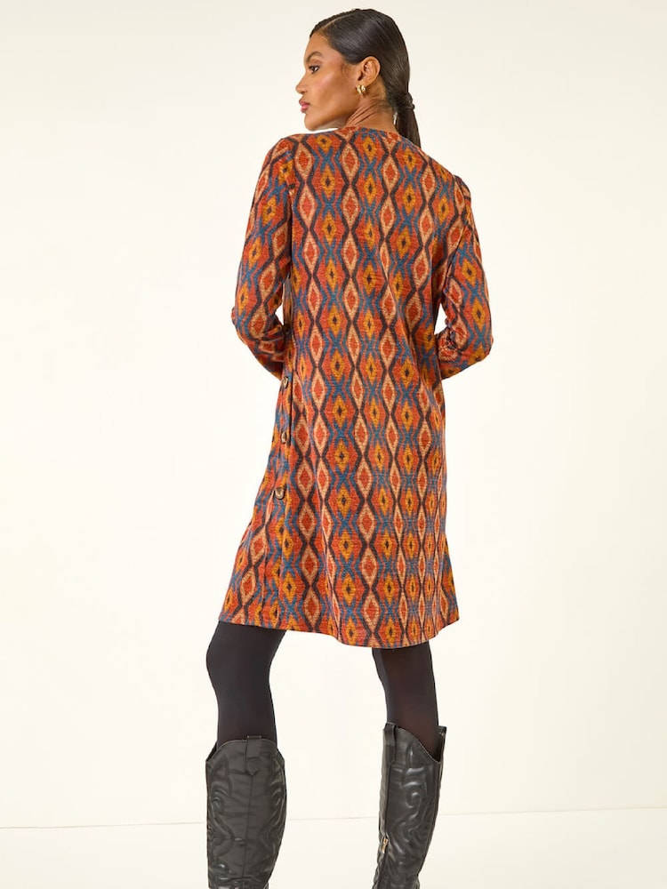 Roman Orange Geo Print Stretch Swing Dress - Image 2 of 5 Roman Orange Geo Print Stretch Swing Dress - Image 2 of 5
