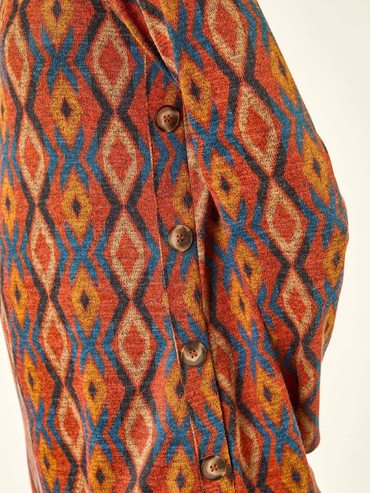 Roman Orange Geo Print Stretch Swing Dress - Image 5 of 5