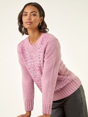 Roman Pink Sequin Crew Neck Knit Jumper - Image 1 of 5