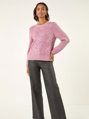 Roman Pink Sequin Crew Neck Knit Jumper - Image 2 of 5