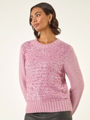 Roman Pink Sequin Crew Neck Knit Jumper - Image 4 of 5