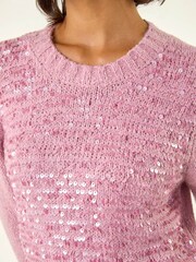 Roman Pink Sequin Crew Neck Knit Jumper - Image 5 of 5