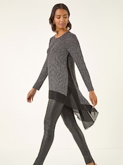 Roman Black Shimmer Chiffon Hem Stretch Tunic Top - Image 1 of 5
