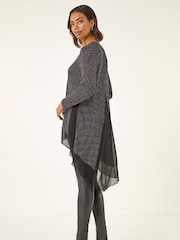 Roman Black Shimmer Chiffon Hem Stretch Tunic Top - Image 3 of 5