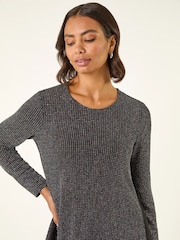 Roman Black Shimmer Chiffon Hem Stretch Tunic Top - Image 4 of 5