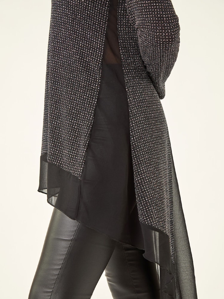 Roman Black Shimmer Chiffon Hem Stretch Tunic Top - Image 5 of 5