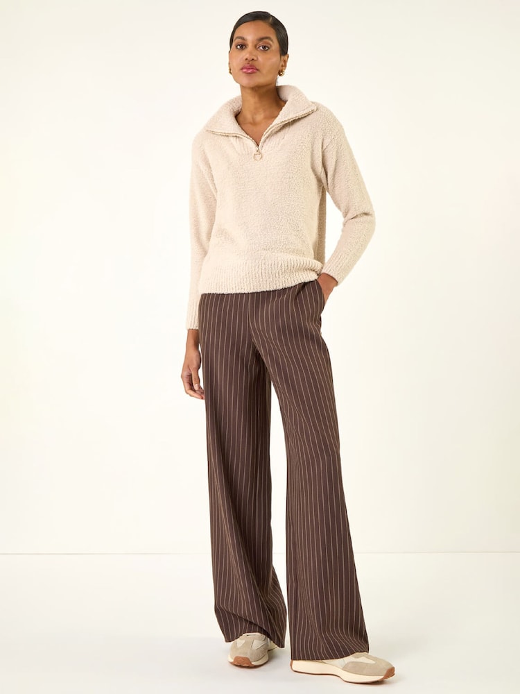 Roman White Fluffy Zip Front Knit Jumper - Image 2 of 5 Roman White Fluffy Zip Front Knit Jumper - Image 2 of 5