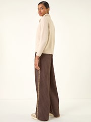 Roman White Fluffy Zip Front Knit Jumper - Image 3 of 5
