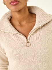 Roman White Fluffy Zip Front Knit Jumper - Image 5 of 5