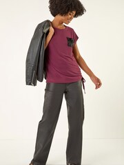 Roman Red Sequin Pocket Side Ruched T-Shirt - Image 2 of 5