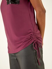 Roman Red Sequin Pocket Side Ruched T-Shirt - Image 5 of 5