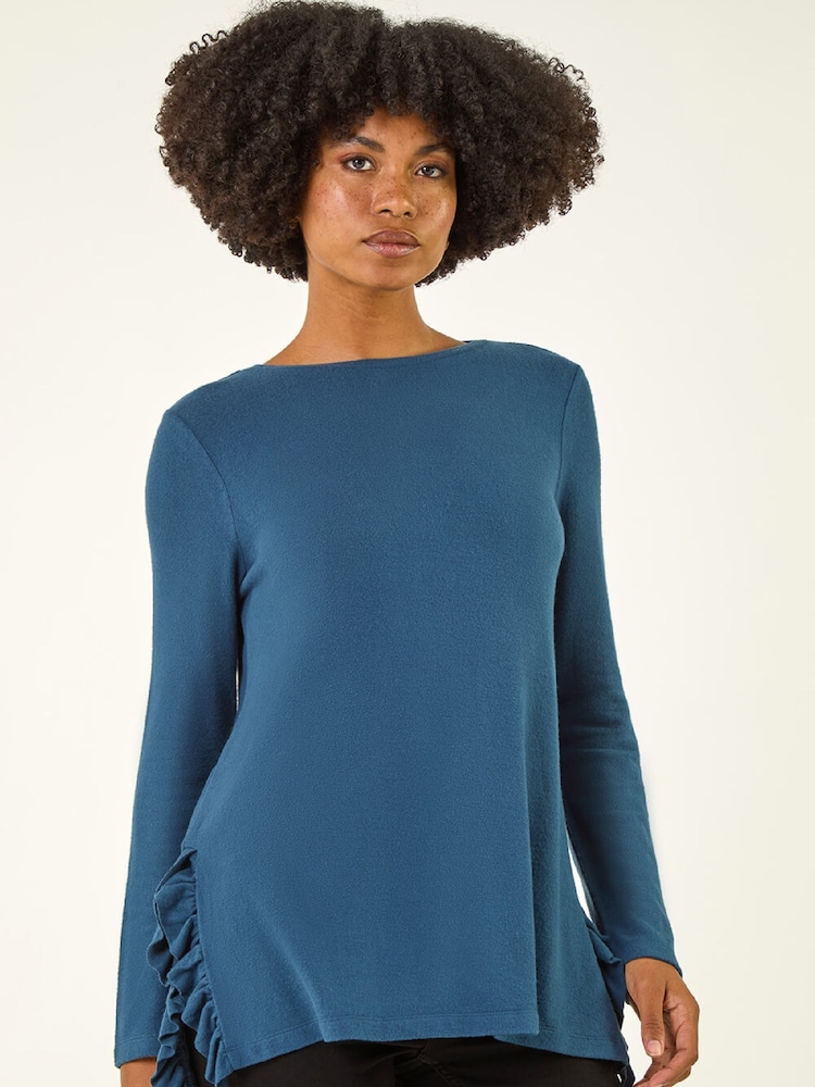 Roman Blue Soft Touch Side Ruffle Top - Image 1 of 5