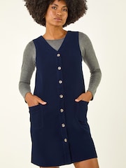 Roman Blue Cotton V-Neck Button Pocket Dress - Image 1 of 5