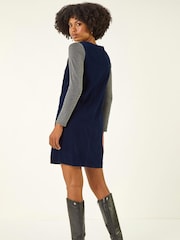 Roman Blue Cotton V-Neck Button Pocket Dress - Image 3 of 5