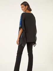 Roman Blue Ombre Sequin Mesh Chiffon Tunic Top - Image 3 of 5