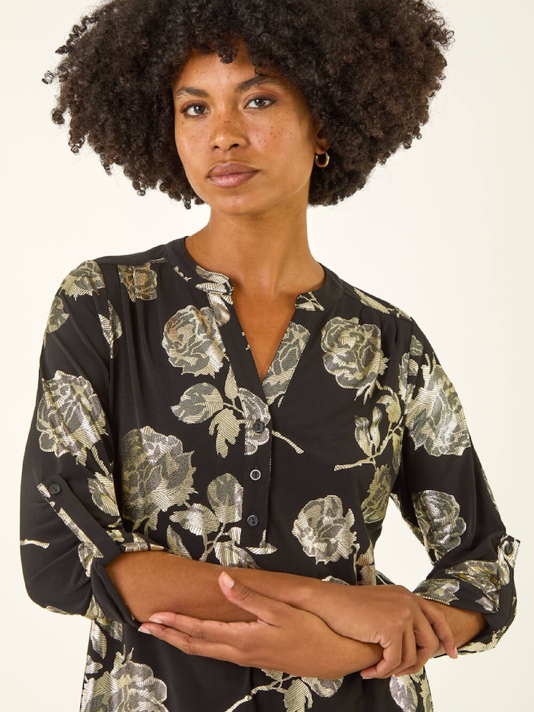 Roman Metallic Floral Foil Print Shirt - Image 1 of 5
