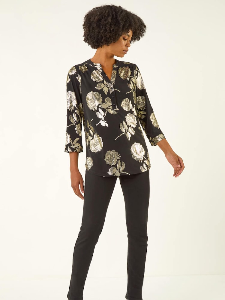 Roman Metallic Floral Foil Print Shirt - Image 2 of 5