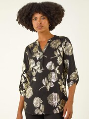 Roman Metallic Floral Foil Print Shirt - Image 4 of 5