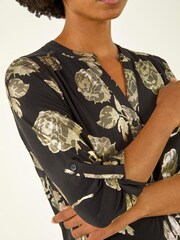 Roman Metallic Floral Foil Print Shirt - Image 5 of 5