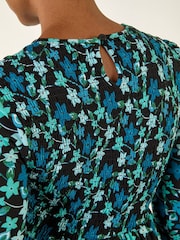 Roman Blue Floral Print Shirred Stretch Midi Dress - Image 5 of 5