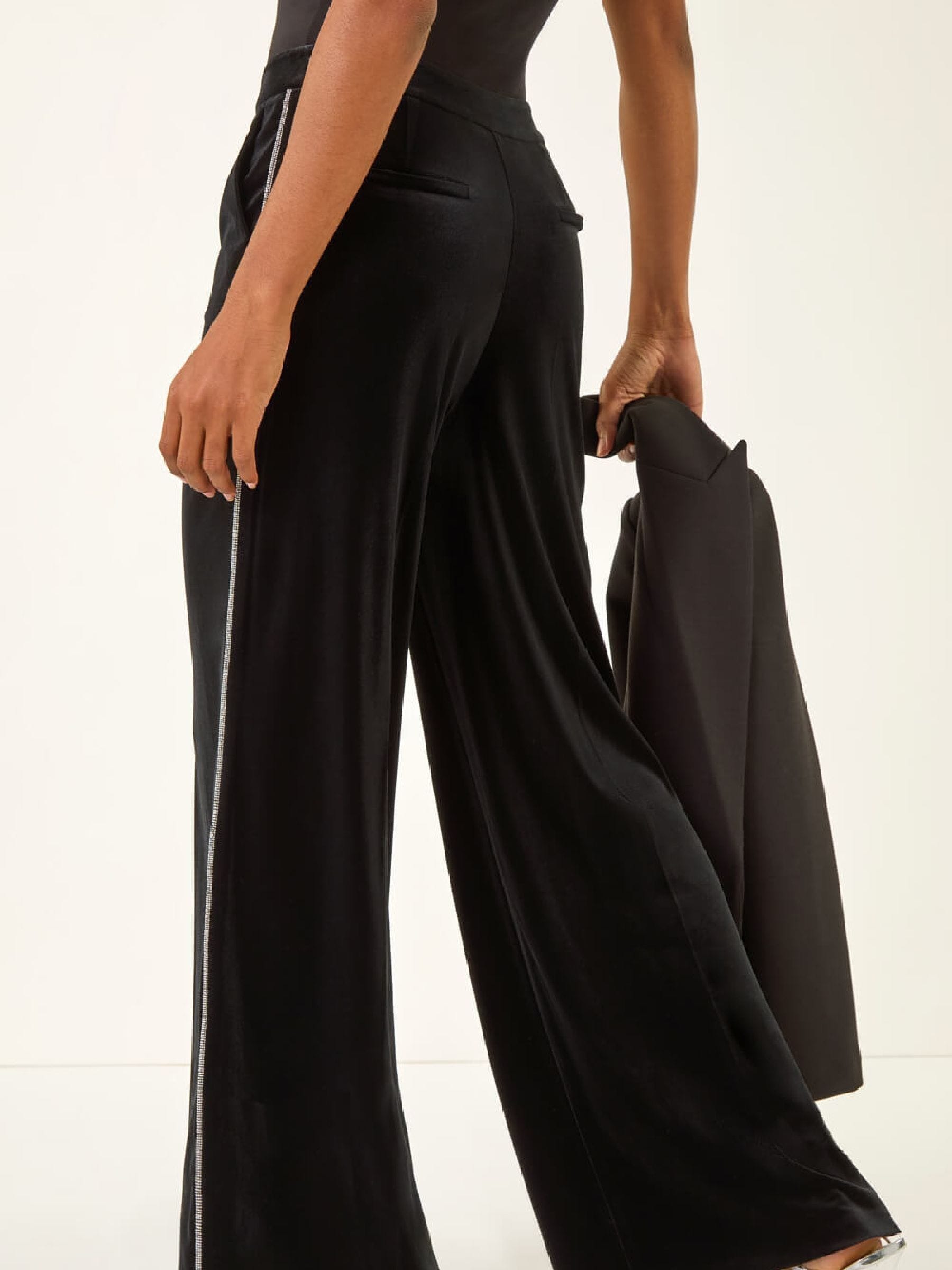 Buy Roman Black Velvet Diamante Side Trim Trousers from Next USA