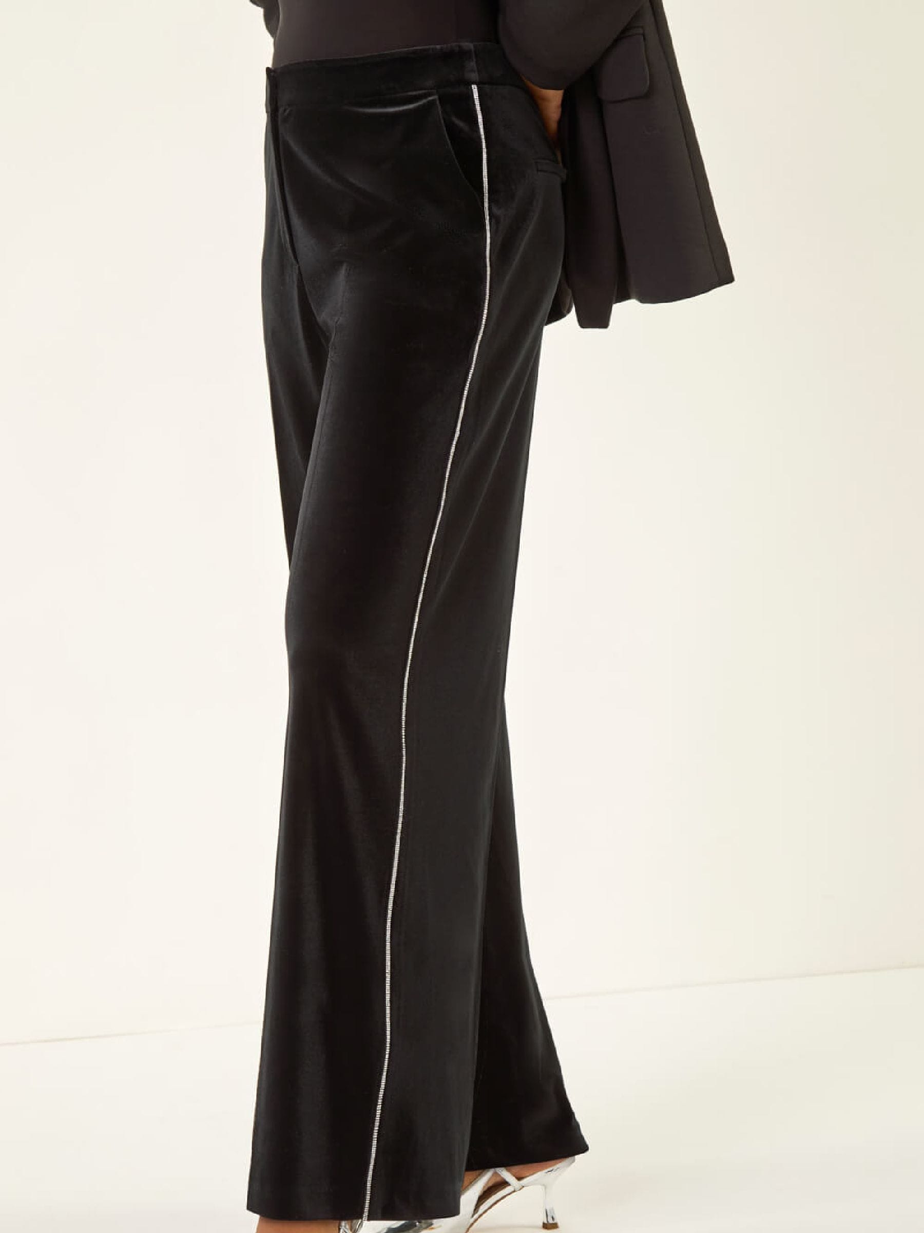 Buy Roman Black Velvet Diamante Side Trim Trousers from Next USA