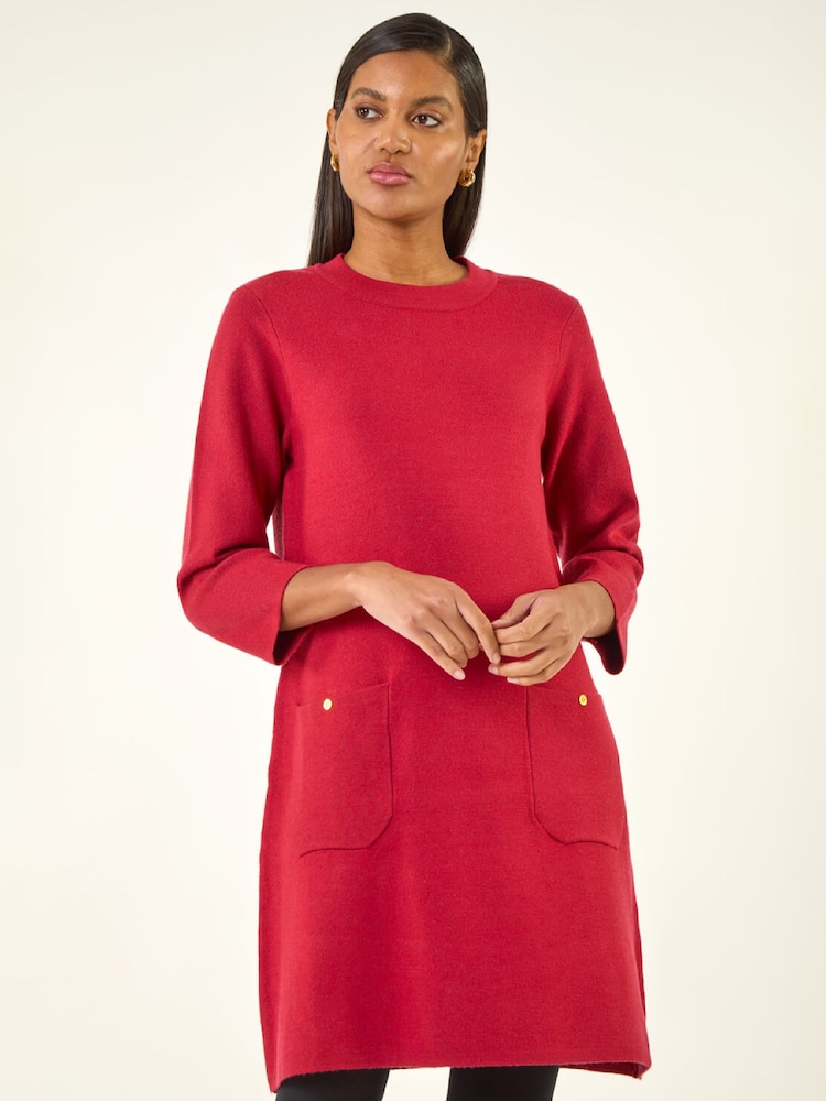 Roman Red Patch Pocket Knit Dress - Image 1 of 5 Roman Red Patch Pocket Knit Dress - Image 1 of 5