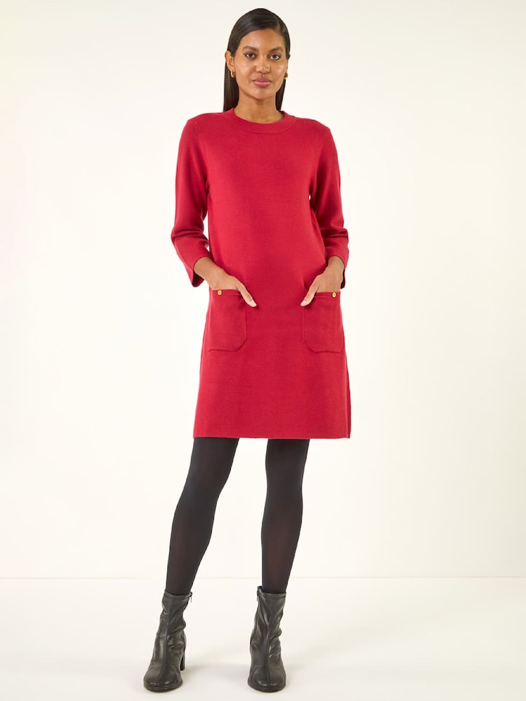 Roman Red Patch Pocket Knit Dress - Image 2 of 5 Roman Red Patch Pocket Knit Dress - Image 2 of 5