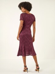 Roman Red Lace Sequin Midi Dress - Image 3 of 3