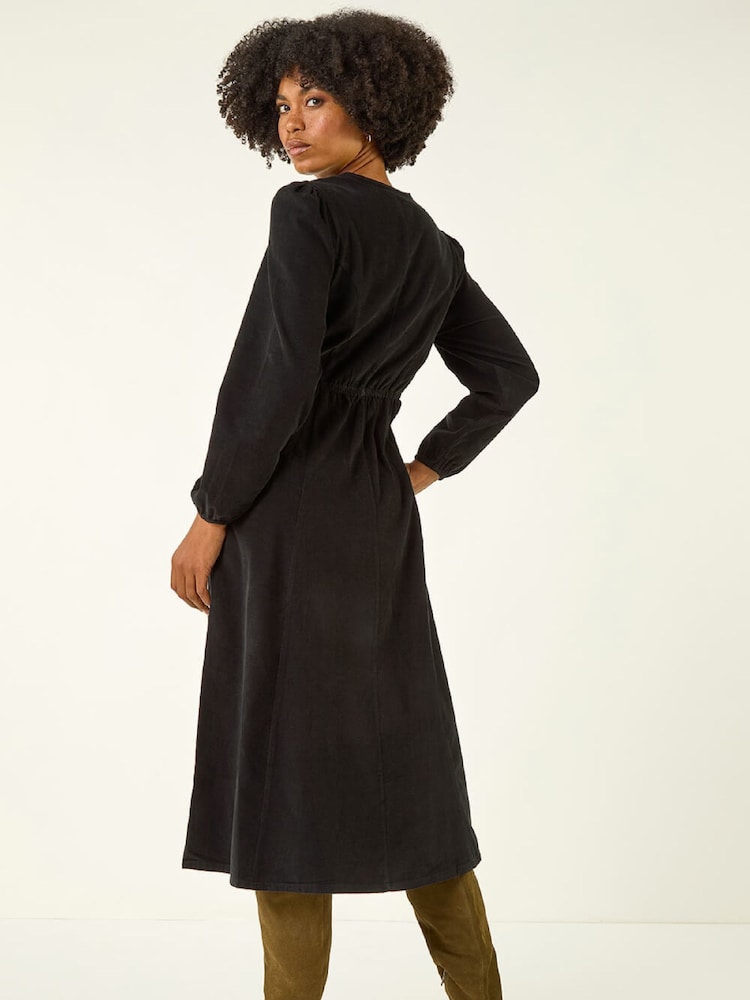 black corduroy midi dress Buy Roman Black Corduroy Button Through Midi Dress from Next USA