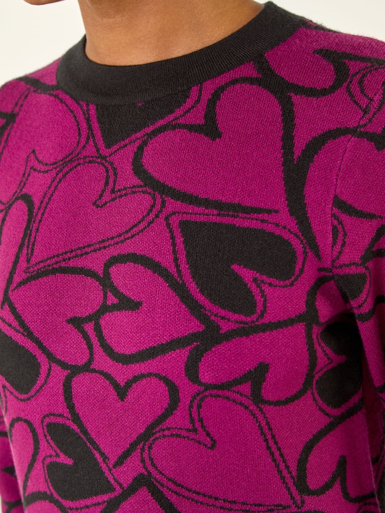 Roman Purple Jacquard Heart Knit Dress - Image 5 of 5 Roman Purple Jacquard Heart Knit Dress - Image 5 of 5