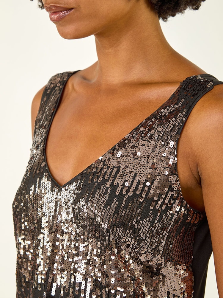 Roman Chrome Metallic Sequin V-Neck Vest Top - Image 5 of 5 Roman Chrome Metallic Sequin V-Neck Vest Top - Image 5 of 5