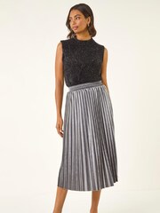 Roman Grey Velvet Pleated Midi Skirt - Image 4 of 5