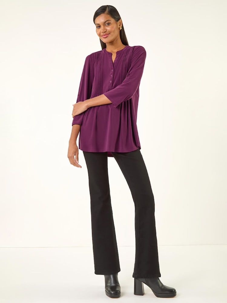 Roman Purple Pintuck Button Stretch Blouse - Image 2 of 5 Roman Purple Pintuck Button Stretch Blouse - Image 2 of 5