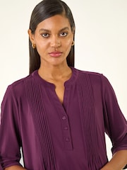 Roman Purple Pintuck Button Stretch Blouse - Image 4 of 5