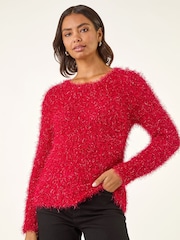Roman Red Metallic Fluffy Knit Jumper - Image 4 of 5